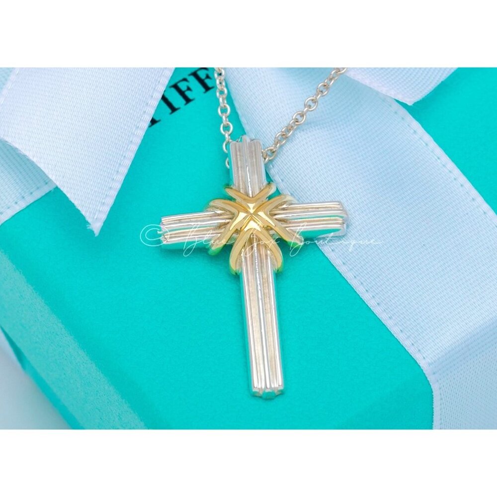 Tiffany & Co. Cross Necklace Elsa Peretti Crucifix Pendant Long 20" Chain 22mm